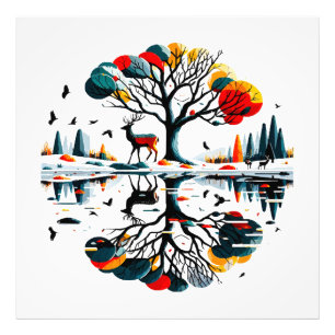 Majestic Stag in Snowy Winter Forest Photo Print