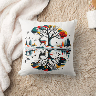 Majestic Stag in Snowy Winter Forest Throw Pillow