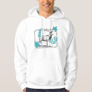 Majestic Stag & Turquoise Leaves - Vintage Art Hoodie