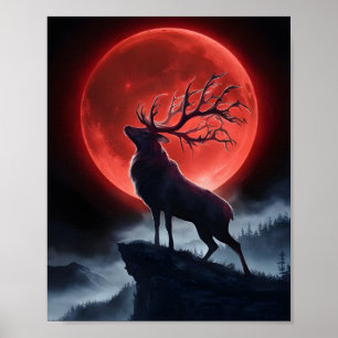 Majestic Stag Under the Blood Moon Poster