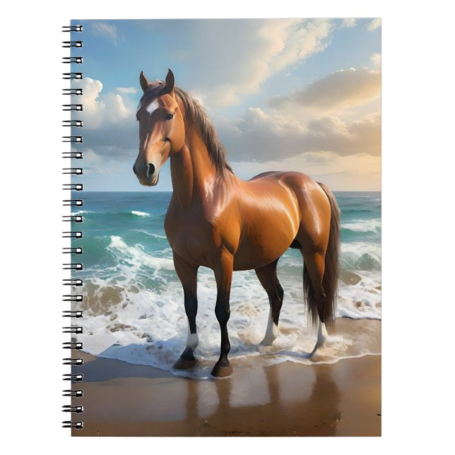 **"Majestic Stride: Proud Brown Horse on the Beach Notebook (Front)