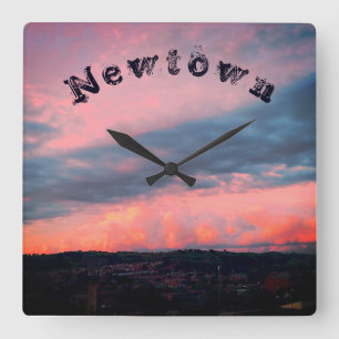 Majestic Sunset in Newtown, Powys, Wales Square Wall Clock