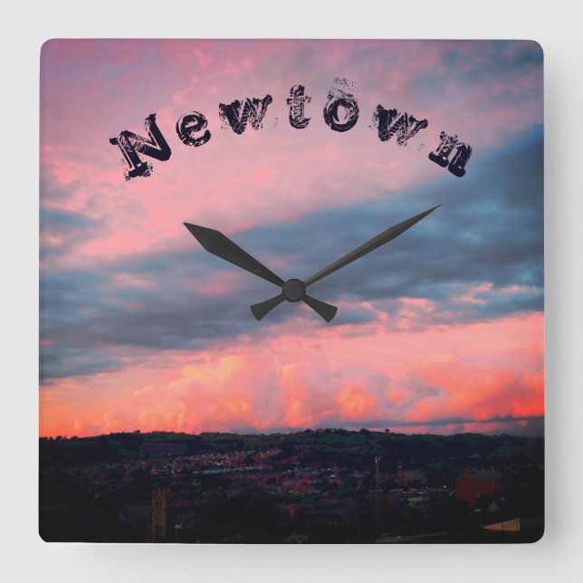 Majestic Sunset in Newtown, Powys, Wales Square Wall Clock (Front)
