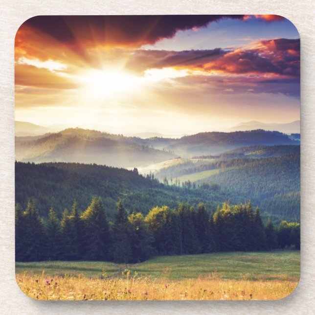 Majestic sunset in the mountains landscape 4 coaster (Front)