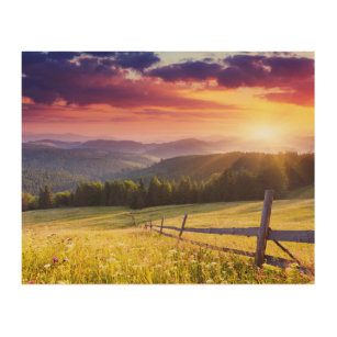 Majestic sunset in the mountains wood wall art