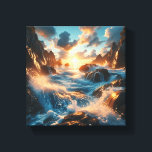 Majestic Sunset Over Dramatic Coastal Cliffs  Canvas Print<br><div class="desc">A breathtaking digital masterpiece capturing the serene beauty of a golden sunset over rugged coastal cliffs. The waves crash gently against the rocks, illuminated by the warm, radiant glow of the sun, creating a peaceful yet powerful atmosphere. Perfect for high-end home decor, luxury wall art, or as a calming focal...</div>