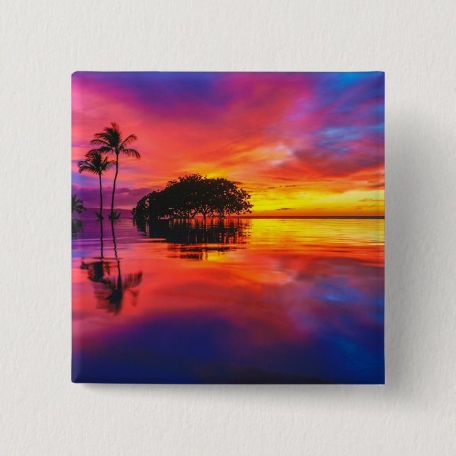 Majestic Sunset | Wailea Beach, Maui, Hawaii 2 Inch Square Button (Front)