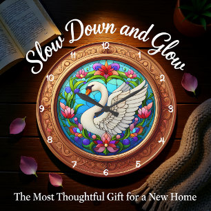 Majestic Swan Garden Stained Glass Large Clock