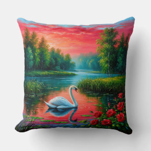 Majestic Swan Gliding on a Serene Lake Throw Pillow