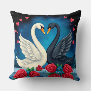 Majestic Swans Under Moonlit Sky Throw Pillow