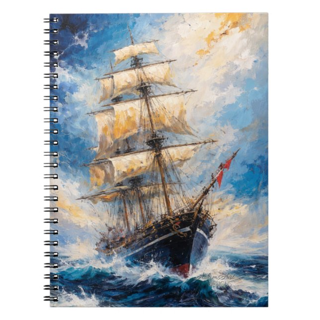 Majestic Tall Ship at Sea – Impressionist Nautical Notebook (Front)