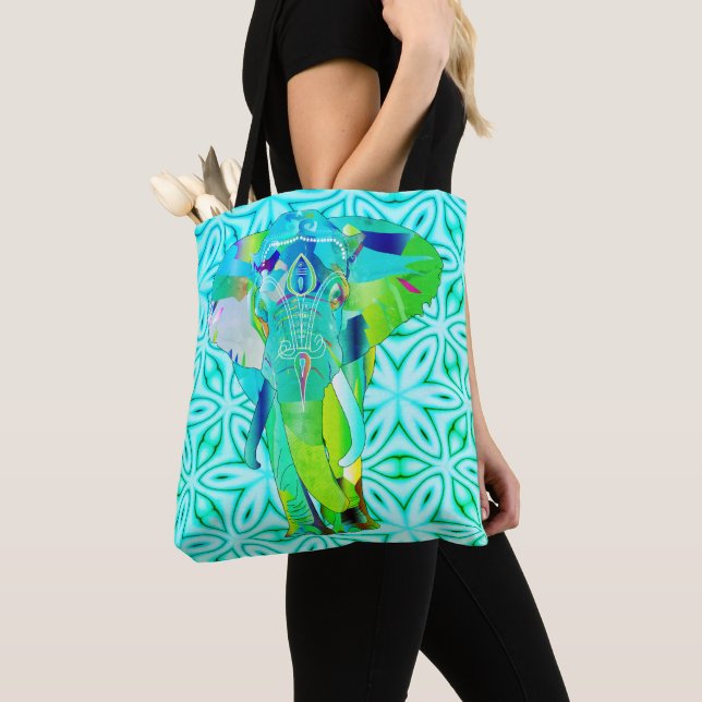Majestic teal neon elephant tote (Close Up)