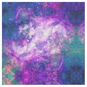 Majestic Teal Purple Starry Space Nebula Fabric