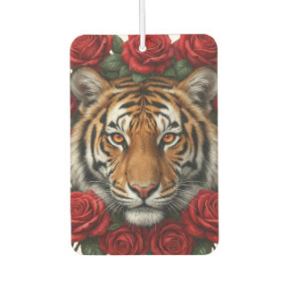 Majestic Tiger Face Red Rose Floral Wreath Air Freshener