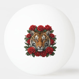 Majestic Tiger Face Red Rose Floral Wreath Ping Pong Ball
