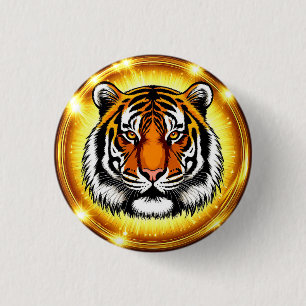 Majestic Tiger Head With Glowing Golden Lights 1 Inch Round Button