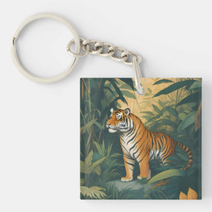 Majestic Tiger in the Jungle Elegant Wildlife Art Keychain