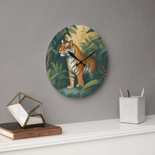 Majestic Tiger in the Jungle Elegant Wildlife Art Large Clock