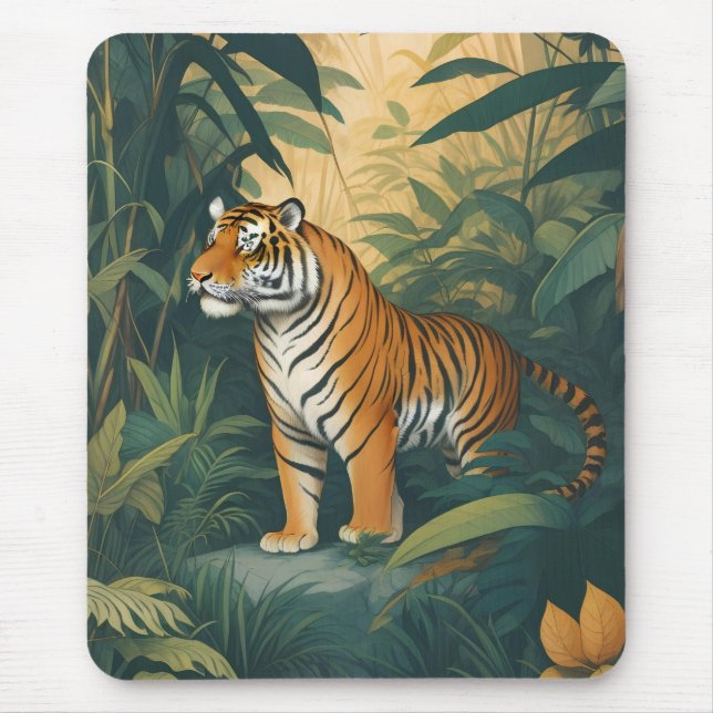 Majestic Tiger in the Jungle Elegant Wildlife Art  Mouse Pad (Front)