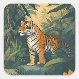 Majestic Tiger in the Jungle Elegant Wildlife Art Square Sticker