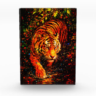 Majestic Tiger in Water Colorful Splatter Photo Block