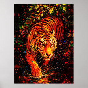 Majestic Tiger in Water Colourful Splatter Poster