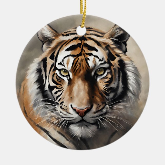 Majestic Tiger Portrait Ceramic Ornament (Front)