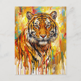 Majestic Tiger Portrait: Expressive Oil Painting Postcard