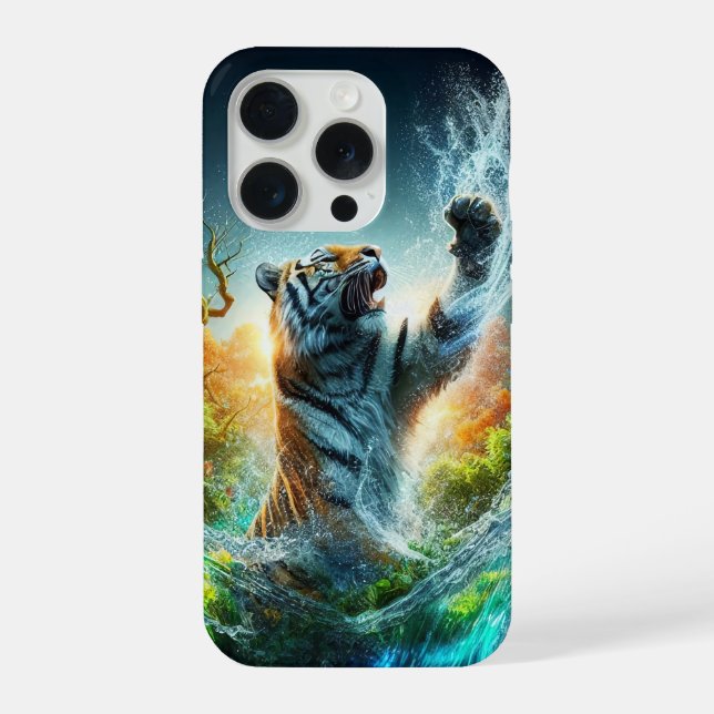 Majestic Tiger Rising from Water iPhone Case (Back)