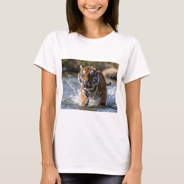 Majestic Tiger Running Through Water T-Shirt (Front)