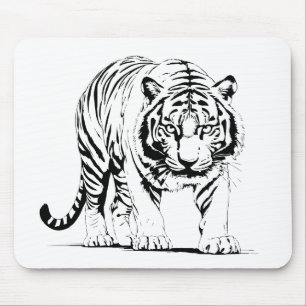 Majestic Tiger Silhouette in Bold Vector Art Mouse Pad