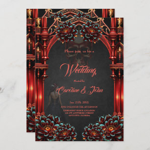 Majestic towers with dark flowers.  invitation