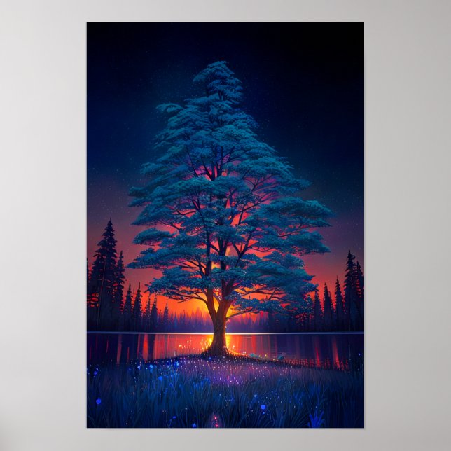 Majestic Tree, Red Sunset Poster (Front)