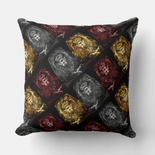Majestic Trio Lions Pattern Throw Pillow