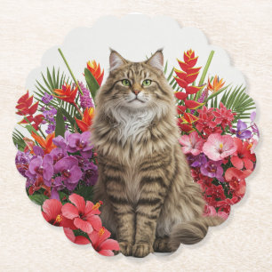 Majestic Tropical Cat Drink Coasters Design.
