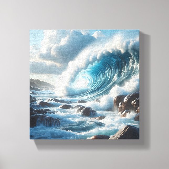 Majestic Turquoise Ocean Wave Crashing Against  Canvas Print (Front)