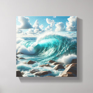 Majestic Turquoise Ocean Wave Crashing on Sunlit  Canvas Print