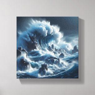 Majestic Turquoise Ocean Wave Under Dramatic Storm Canvas Print