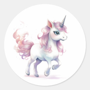 Majestic Unicorn with Flowing Mane  Classic Round Sticker