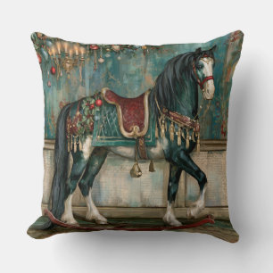 Majestic Victorian Christmas Horse Throw Pillow