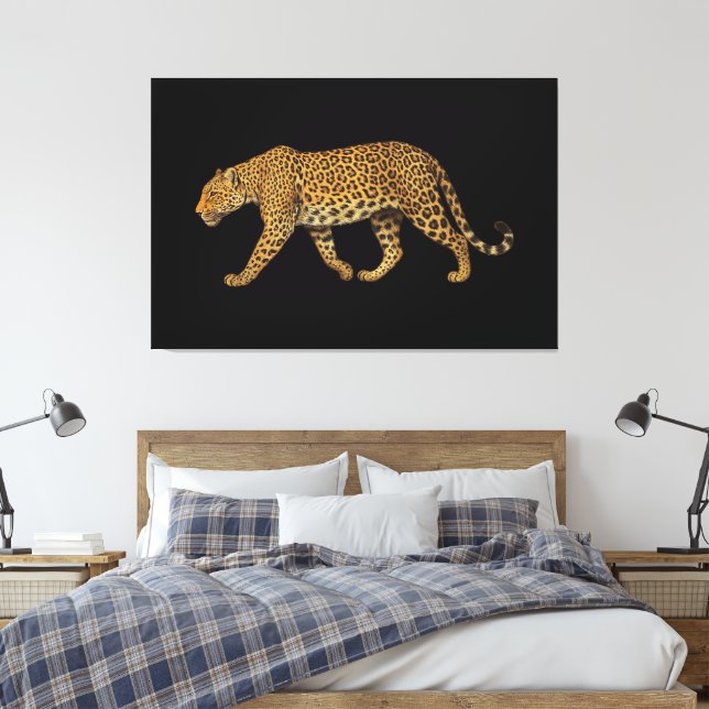 Majestic Walking Leopard Illustration Canvas Print (Insitu(Bedroom))