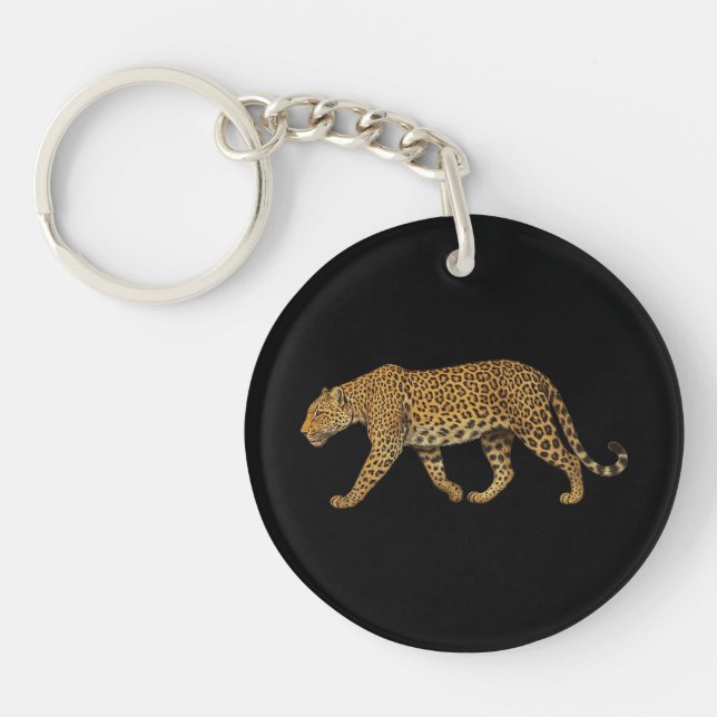 Majestic Walking Leopard Illustration Keychain (Front)