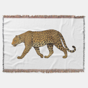 Majestic Walking Leopard Illustration Throw Blanket