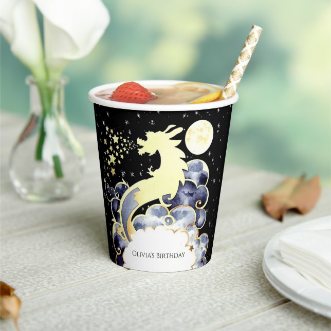 Majestic Watercolor Dragon Birthday Paper Cups (Insitu)