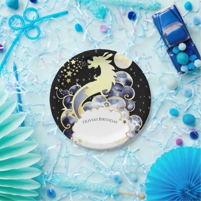 Majestic Watercolor Dragon Birthday Paper Plate (Party)