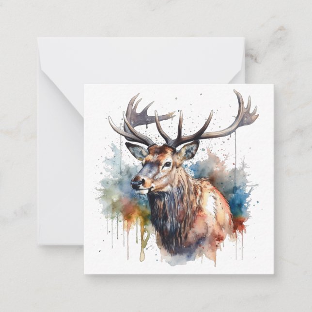 Majestic Watercolor Elk Portrait  Card (Front)