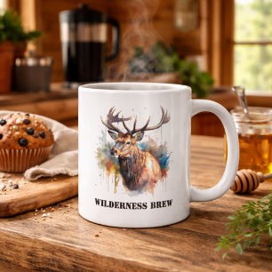 Majestic Watercolor Elk Portrait, custom Large Coffee Mug