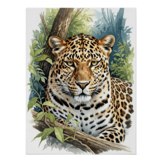 Majestic Watercolor Leopard Portrait Poster