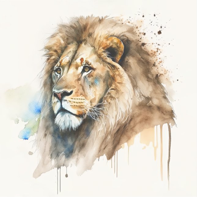 Majestic Watercolor Lion Square Sticker (Front)