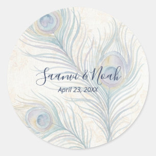 Majestic Watercolor Peacock Feather Wedding TLW26 Classic Round Sticker